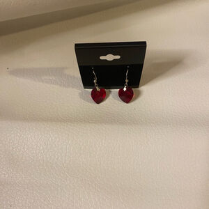 Swarovski Crystal Dark Red Heart Dangle Women's Earrings
